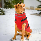 PETDSH Dog Coat Large, Built-in Harness Dog Jacket with Warm Fleece Lining, Waterproof Reflective Dogs Winter Coat, Pet Coats with Pocket and Trash Bags (Red, XX-Large)