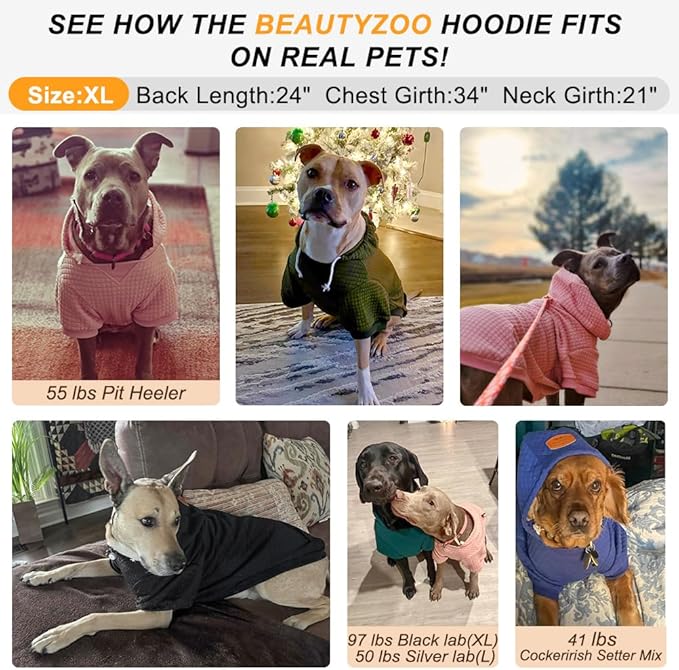 BEAUTYZOO Small Dog Hoodie Sweater with Pockets, Dog Clothes for Small Medium Dogs Boy Girl, Waffle-Like Laminated Cotton Pet Coats with Hat and Leash Hole, Grey XL