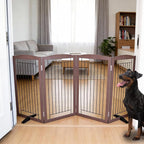ZJSF Freestanding Dog Fence Indoor, Foldable Dog Gate for Doorways, Stairs or Hallways, Sturdy Wood Extra Wide Pet Gate with Support Feet for The House, Brown, 32 "Height-4 Panels