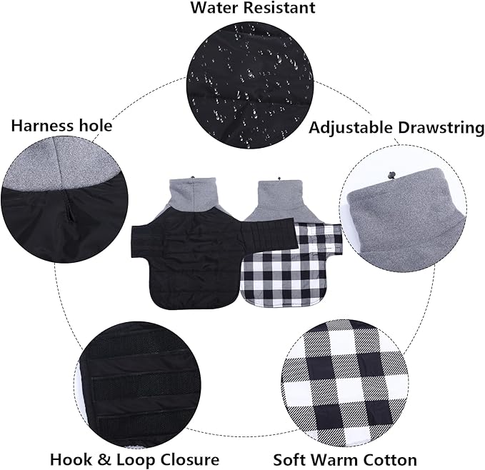 Dachshund Dog Coats Jacket fit for Dachshunds Corgi Weiner Reversible Winter Coat Padded Cotton Lining high Collar Dog Suit in Autumn Winter Black L