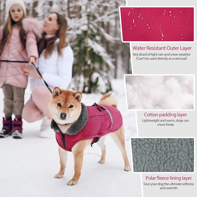 QBLEEV Warm Dog Coat Reflective Dog Jacket, Waterproof Dog Winter Coat Turtleneck Dog Clothes for Cold Weather, Thick Fleece Dog Snowsuit Christmas Dog Vest Pet Apparel for Small Medium Large Dogs L