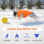 Lelepet Reversible Dog Coat Waterproof Dog Jacket Windproof Puffer Vest for Winter Warm Lightweight Coats for Small Dogs Adjustbale Hook & Loop Pet Apparel with Leash Hole, Pug, Orange, M