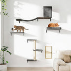 COZIWOW Cat Wall Shelves Set, 5-Piece Wall Mounted Cat Furniture with Cat Tree & Scratching Post, Floating Cat Perches for Indoor Cats（Grey）