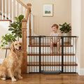 Mumeasy 29.7-57" Extra Wide Baby Gate, Auto Close Large Dog Gate for Doorways, No Drilling Pressure Mounted Pet Safety Gate for Stairs, Easy Walk Through Child Gate for Hallways, House, Indoor, Black