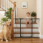 Mumeasy 29.7-57" Extra Wide Baby Gate, Auto Close Large Dog Gate for Doorways, No Drilling Pressure Mounted Pet Safety Gate for Stairs, Easy Walk Through Child Gate for Hallways, House, Indoor, Black