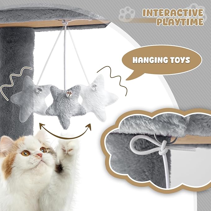 Magshion 36" Tower for Indoor Pets, Compact Multi-Level Condo with Scratching Posts, Top Perch, Side Basket & Dangling Ball, Climbing Furniture for Kittens & Seniors, Light Grey
