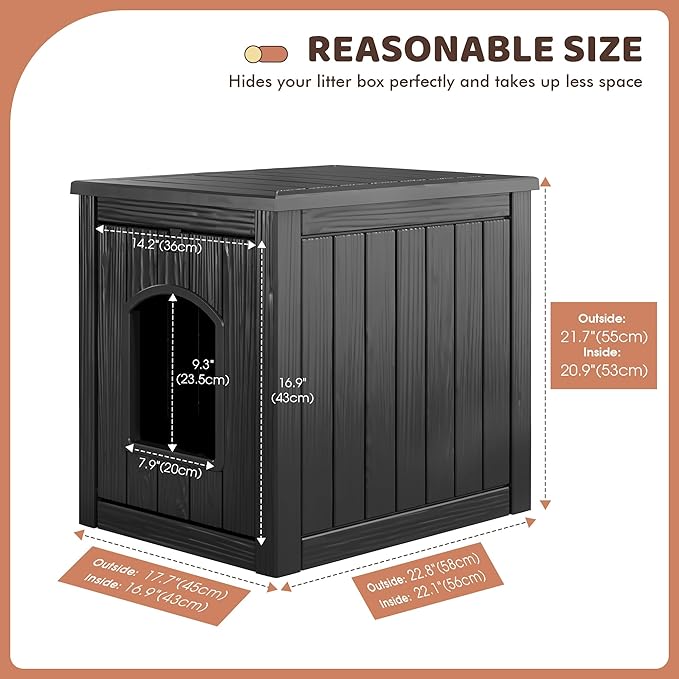 Fancyango Dog House - Outdoor & Indoor Dog Kennel Furniture, Weatherproof Shelter for Small and Medium Dogs, Stylish for Patio, Garden or Home (Black,17.7" L × 22.8" W × 21.7" H)