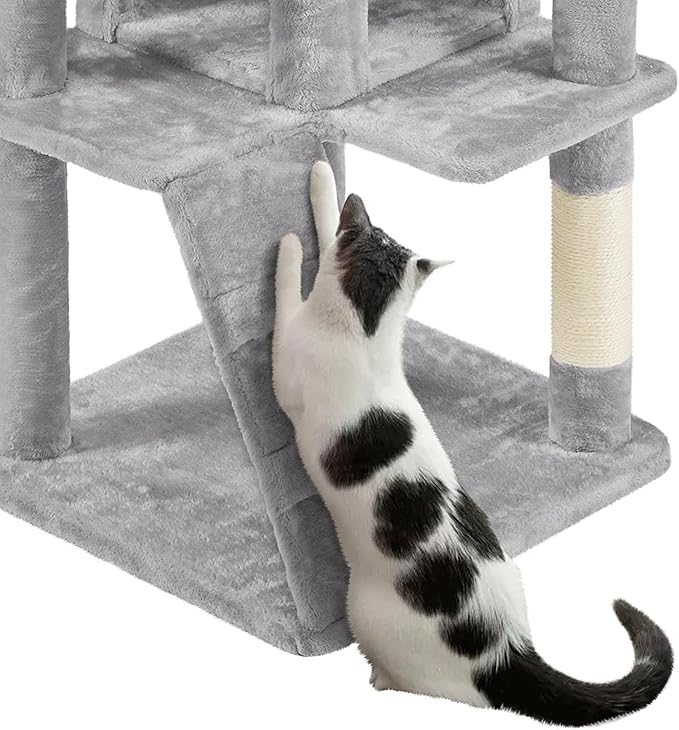 Topeakmart 70in Cat Tree, Multi-Level Cat Tower with Scratching Post Dangling Ball and Condos Cat Furniture for Indoor Cats, Light Gray