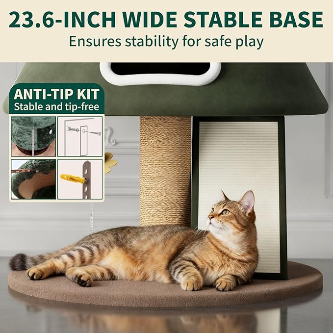 53" Large Christmas Cat Tree Tower: Indoor Green Heavy Duty Cat Condo House with Scratching Post & Toys for Xmas Decorations