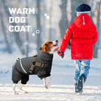 BRKURLEG Black Dog Coat with Harness, Dog Winter Jacket, Dogs Onesie Body Warm Jackets, Small Medium Dogs Winter Coats Reflective Windproof Warm Cold Weather Coats, Pet Waterproof Jacket Hiking XXL