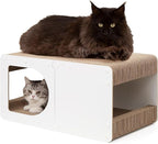 EHEYCIGA Cardboard Cat Scratcher House, 23-Inch Corrugated Cat Scratcher for Indoor Cats, Extra Large Scratching Board Pad, White