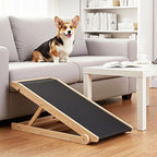 SLSY Dog Ramp for Bed, Couch & Car, Foldable Pet Ramp for Small Dogs and Cats, 4 Adjustable Heights 13.7''–19.6", Portable Stable Wooden Pet Steps with Non-Slip Pad for Sofa or Stairs(Natural)