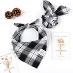 E-Clover Dog Bandanas & Matching Scrunchie Set Boy Plaid Dog Scarf Triangle Bandana Bibs for Medium Large Dog Owner Birthday Gifts Black White