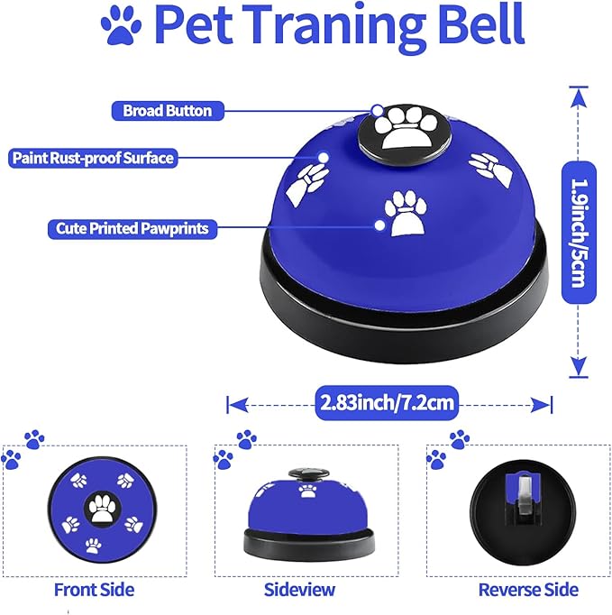 3 Pack Dog Doorbells, Pet Training Bells for Go Outside Potty Training and Communication Device Large Loud Dog Bell Cat Puppy Interactive Toys Adjustable Strap Door Bell (Dark Blue)