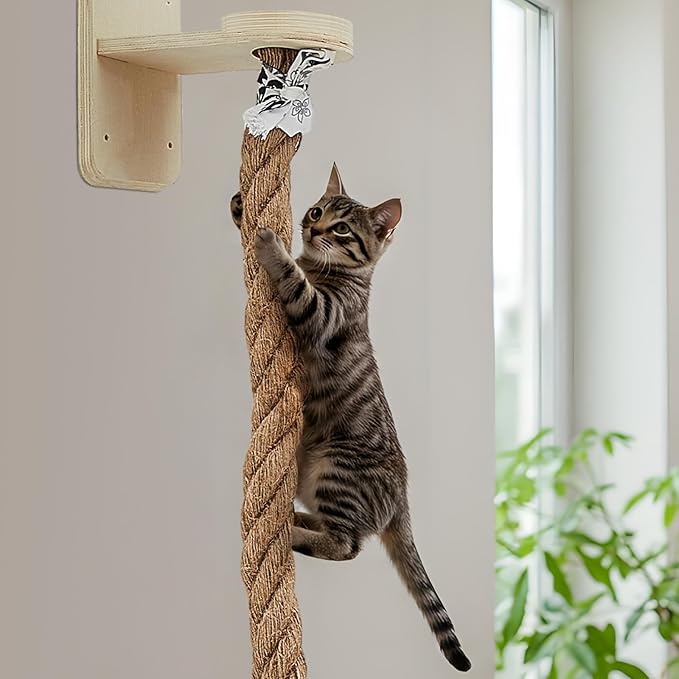 Weysat Cat Tree with 2 x 59.1 Inch Climbing Rope Wall Mounted Cat Climbing Tower Toy with Scratching Post Kitten Rope Ladder with Jumping Platform Wall Steps for Playing and Rest(Wood,Classic)