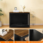 DWANTON Dog Crate Furniture with Cushion, Wooden Kennel Table with Double Doors, Indoor Dog House, Large Size, 38.5" L, Black+Warm Brown