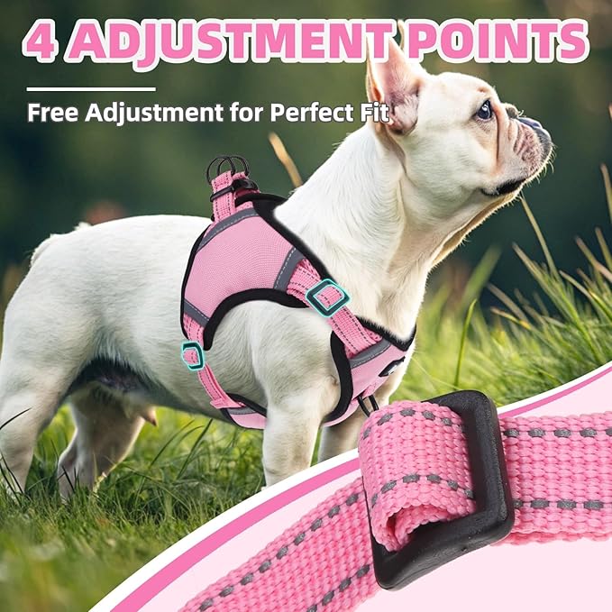 PUPTECK No Pull Dog Harness Small Medium Sized Dog, Adjustable Reflective Escape Proof Easy Control, Comfortable Soft Padded Step in Pet Vest Harness, Pink, M