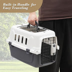 Athena Collection 22" Hard-Sided Travel Pet Carrier for Small Dogs and Cats, Plastic Dog Crate with 2-Door Top & Front Load, Ventilation, Security Lock, Cat Dog Carrier for Pet, up to 22lbs, Grey