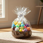 Zopeal 64 Pcs Easter Cat Toy Gift Set Magic Cat Scratcher Board Ball Launcher Gun Crinkle and Yarn and Plastic Bell Ball Kitten Toy with Bow for Pet Interactive Engaging Gift(Organ Shape)