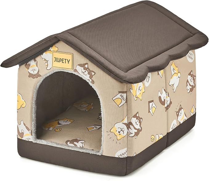 Jiupety Dog House Indoor, M Size Indoor Dog House for Medium and Small Dog, Warm Cave Sleeping Nest Bed for Cats and Dogs, Brown
