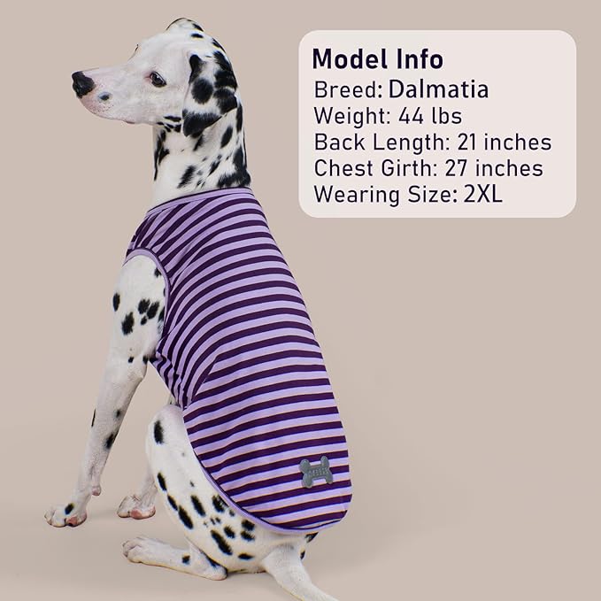 KYEESE 2Pack Dog Shirt, Soft Striped Dogs T Shirts, Lightweight Doggie Tank Top Cat Clothes, Sleeveless Dog Shirt for Small Dogs, Stretchy Pet Vest, Purple, Medium