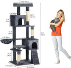 YITAHOME Cat Tree, 70.8 inches Large Cat Tower for Indoor Cats, Multi-Level House with 2 Padded Perches, Big Scratcher, Cozy Basket, 2 Cat Condos and Scratching Posts, Dark Gray