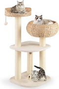 Tangkula Modern Cat Tree, Tall Cat Tower with Natural Sisal Scratching Post, Hand-Made Wicker Cat Condo & Top Perch, Funny Hanging Toy Ball, Cute Cat Tree Tower for Indoor Cats