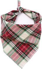 Elegant little tail Christmas Dog Bandana 1PCS Plaid Pet Bandana Washable Reversible Cotton Boy Bibs Scarf, Adjustable Square Dog Kerchief for Small to Large Dogs and Cats