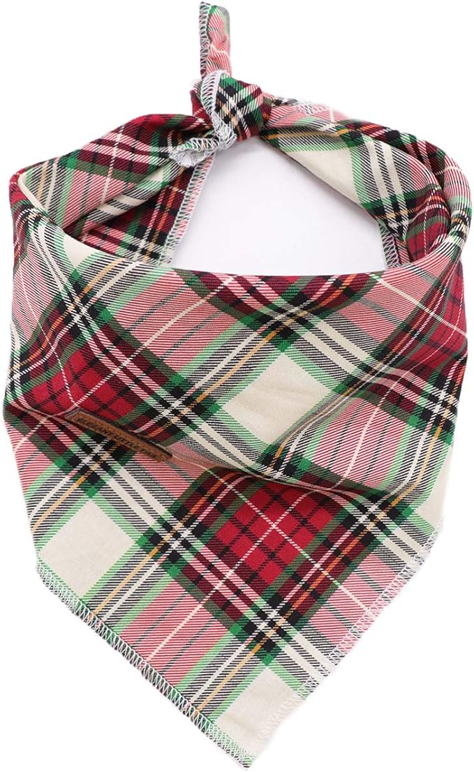 Elegant Little Tail Christmas Bandana - 1PCS Plaid Pet Bandana Washable Reversible Cotton Boy Bibs Scarf, Adjustable Square Kerchief for Small to Large Dogs and Cats