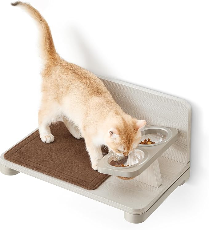 Feandrea Clickat Collection - No.009 Cat Food Station, Wall-Mounted Feeding Shelf with Elevated Bowls, Extremely Quick Assembly, Unlimited Expandability, Replaceable Module and Felt Pad