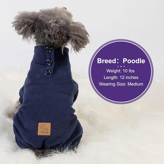 cyeollo Fleece Dog Pajamas Onesie Pjs Jumpsuit Thermal Stretchy Pet Clothes Outfits Winter Dog Pajamas for Small Medium Dogs, Navy XL