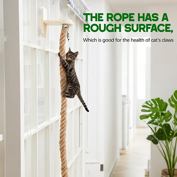 Weysat Cat Climbing Rope 2 Pcs Window Perch with 59.1 Inch Climbing Rope Wall Mounted Cat Tree Tower Toy with Scratching Post Kitten Ladder Jumping Platform Wall Steps for Playing and Rest