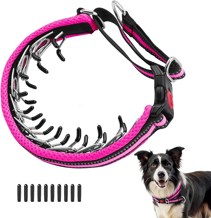 Martingale No Pull Dog Collar for Large Medium Small Dogs, Heavy Duty Nylon Adjustable Reflective Anti Pull Slip Collar with Buckle for Training Walking Hunting M Hot Pink