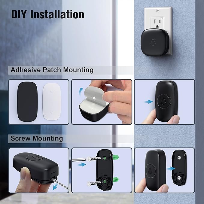 SECRUI Wireless Doorbell with 2 Buttons, Waterproof Mini Door Bell 1,000ft Range 110dB Mute Mode 58 Door Chimes & Colorful LED Flashing - Black