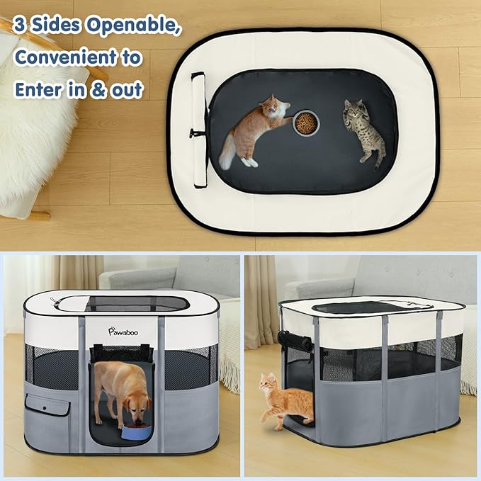 Dog Playpen, Portable Pet Cat PlayPen, 600D Oxford Dog Kennel Tent Crate, Waterproof&Breathable, Indoor Outdoor Travel Camping for Medium/Large Breed with Carrying Case+Bowl(M), Gray
