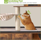 GUTINNEEN Cat Litter Box Enclosure Cat Tree with Hidden Litter Box Furniture with Scratching Post, Hammock, and Mat 57.5 Inch (Brown)