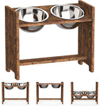 Vantic Elevated Dog Bowls, Adjustable Raised Dog Bowl Stand for Large and XLarge Pet, Sturdy Particle Board Food Feeder with 2 Stainless Steel Dishes, Rustic Brown