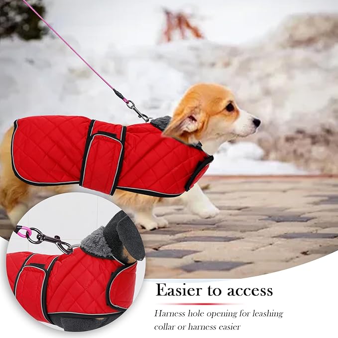 Geyecete Corgi Sweater for Dogs Warm Thermal Quilted Corgi Coat,Dog Winter Coat with Warm Fleece Lining,Outdoor Corgi Clothes Dog Apparel Red-L