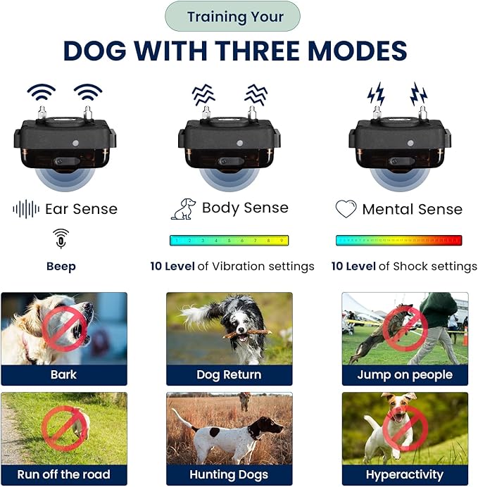 My Pet Command 1.25 Mile (6600Ft) Long Range Dog Training Collar Safe Shock with Remote Shock,Vibrate,Tone Flashing Beacon Lights Waterproof Rechargeable Hunting add Up to 3 Collars Xtra Collar Only