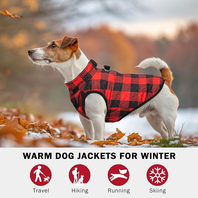 SCENEREAL Dog Winter Coat - Warm Jacket with Built-in Harness for Small to Medium Dogs, Waterproof, Fleece Puffer Vest, Windproof, Snow Clothes