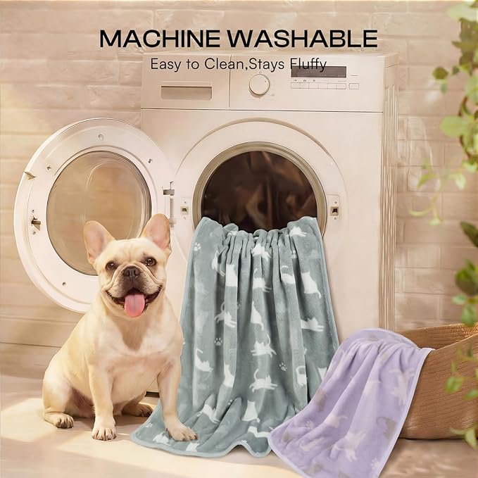 Luciphia 1 Pack 3 Cat Printed Fleece Pet Blankets Washable，Soft Warm Throw Covers for Crate Couch Bed，Cozy Puppy Essentials for Dogs and Cats，Purple/Grey/Khaki, Small (23x16 inch)