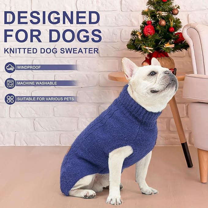 BEAUTYZOO Small Dog Sweater -Turtleneck Knitted Dog Sweaters for Dogs Puppy Girls Boys, Winter Dog Clothes Cable Knitwear with Leash Hole, Dog Christmas Sweater Pullover Sweatshirt for S M Pet Apparel