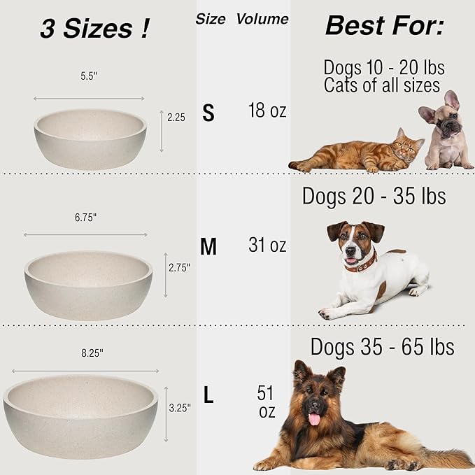 Loving Pets - Dolce Bamboo - Eco-Friendly Pet Bowls & Dishes for Dog, Cats, Puppy Food and Water Bowl -Sustainable and Dishwasher Safe, Made with Real Bamboo (Large, Oat-Beige)