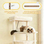 Cat Tree, 66 Inches Modern Cat Tower for Indoor Cats, Multi-Level Tall Cat Tree for Large Cats with Sisal-Covered Scratching Posts, Padded Platform, Hammock, and Condo, Beige
