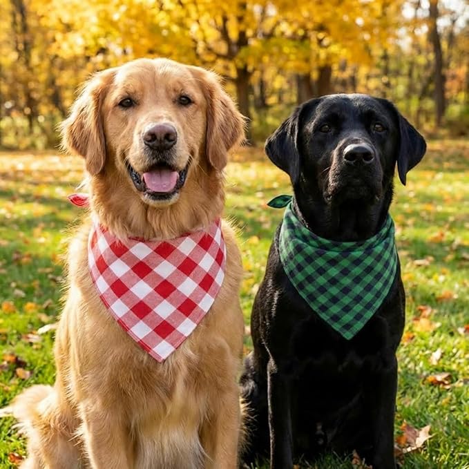 Dog Bandanas 1 Pack; Cotton Linen Green Bandana Plaid for Large Dogs; Soft Breathable Dog Accessories; Dog Apparel & Accessories