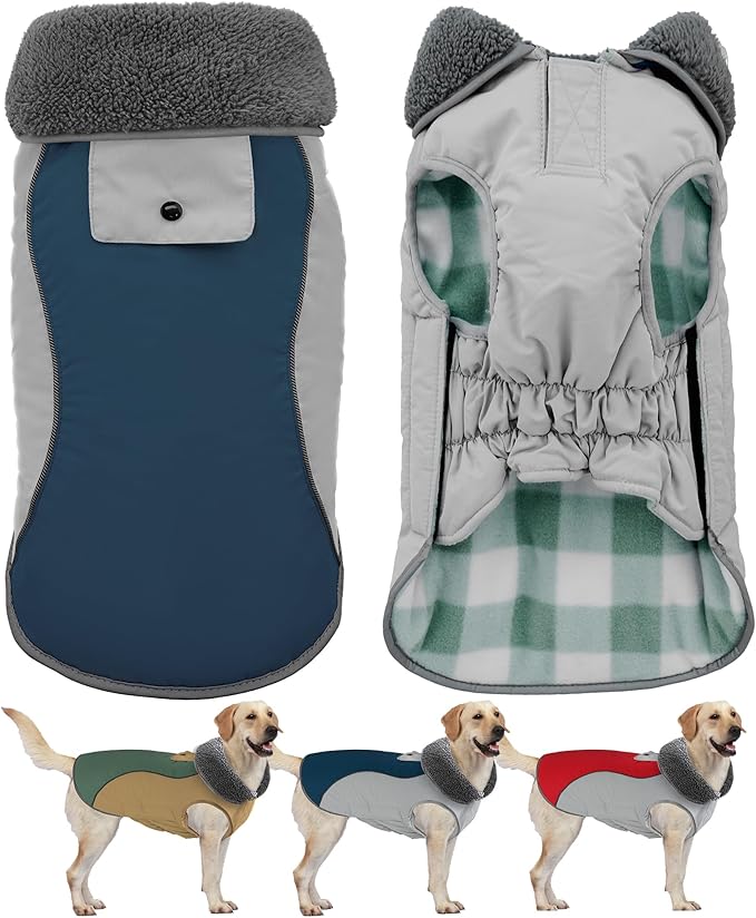 Doglay Dog Jacket Waterproof Dog Coat, Reflective Cold Weather Winter Coat, Adjustable Turtleneck Fleece Puppy Snow Jacket with Harness Hole for Small Medium Large Dogs