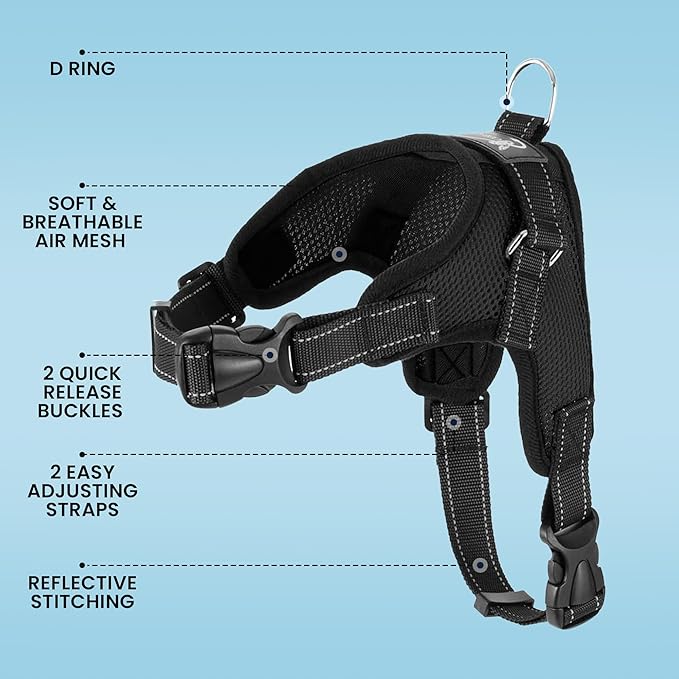 No Pull Reflective Adjustable Dog Harness With Handle- Comfortable Soft All Weather Mesh, Easy On Puppy Harness For Small Medium and Large Dogs (Black) X-Small