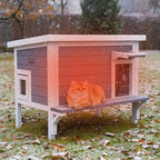 GEGURI Insulated Cat House Outdoor Weatherproof, Large Wooden Feral Cat Shelter for Winter, Wooden Enclosure with Escape Door for Winter Indoor