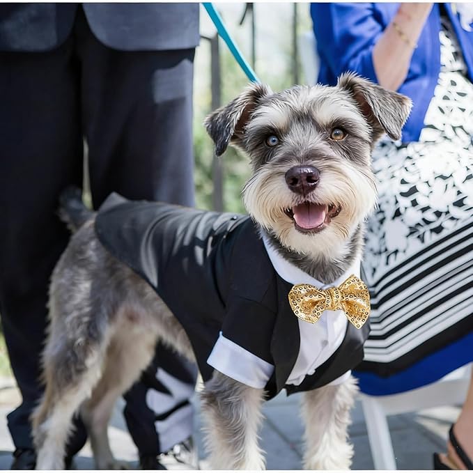 Dog Tuxedo, Formal Pet Clothes Shirt Costume Wedding Attire Party Bow Tie Suit, Pet Outfit for Small Medium Large Dogs Cats, Halloween Pet Costumes Birthday Puppy Clothing Christmas Apparel (L)