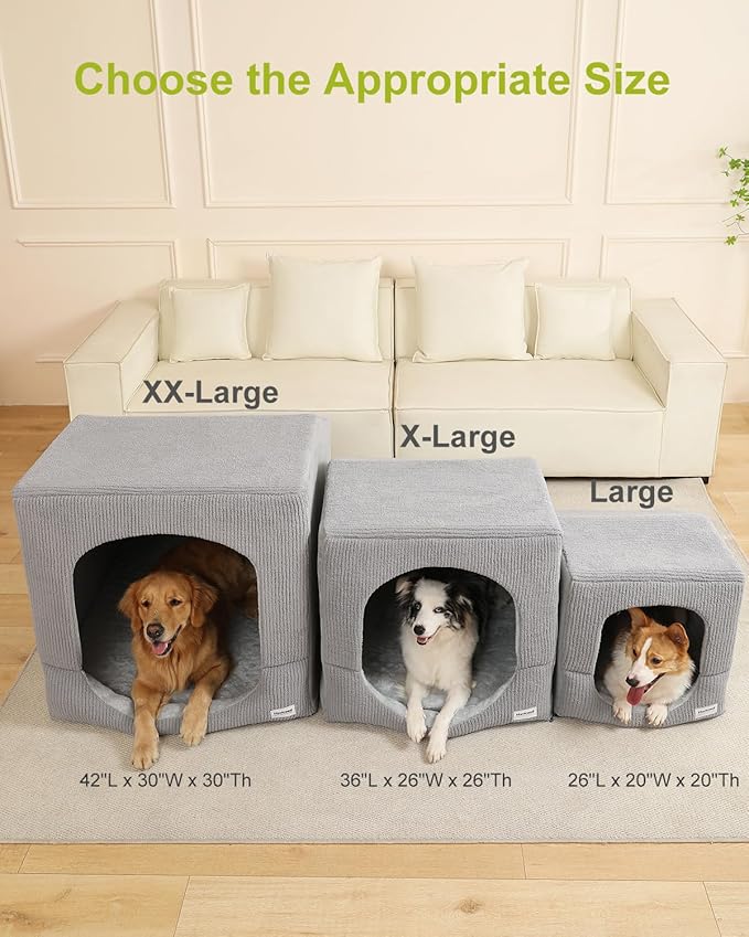 Hovicaed Indoor Dog House for Extra Large Medium Small Sized Dogs - Dog Tent with Washable Removable Cover, Pet Orthopedic Dog Cave Bed Egg-Crate Foam Cushion, Inside Dog House Large Space(XXL)